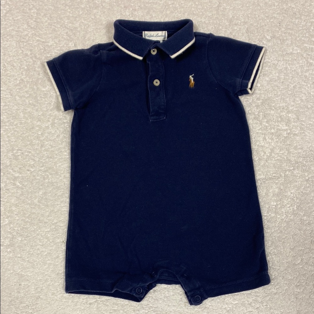Ralph Lauren Navy Polo summer Romper with Embroidered Logo 9m